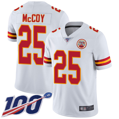 Men Kansas City Chiefs #25 McCoy LeSean White Vapor Untouchable Limited Player 100th Season Football Nike NFL Jersey